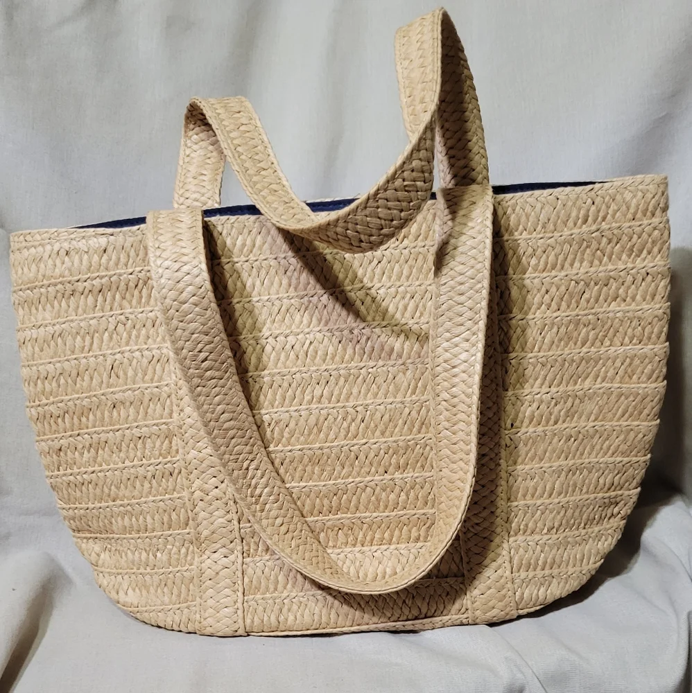 Draper James Straw Tote Bag w/Bonus Vintage Vera sheer Silk Scarf